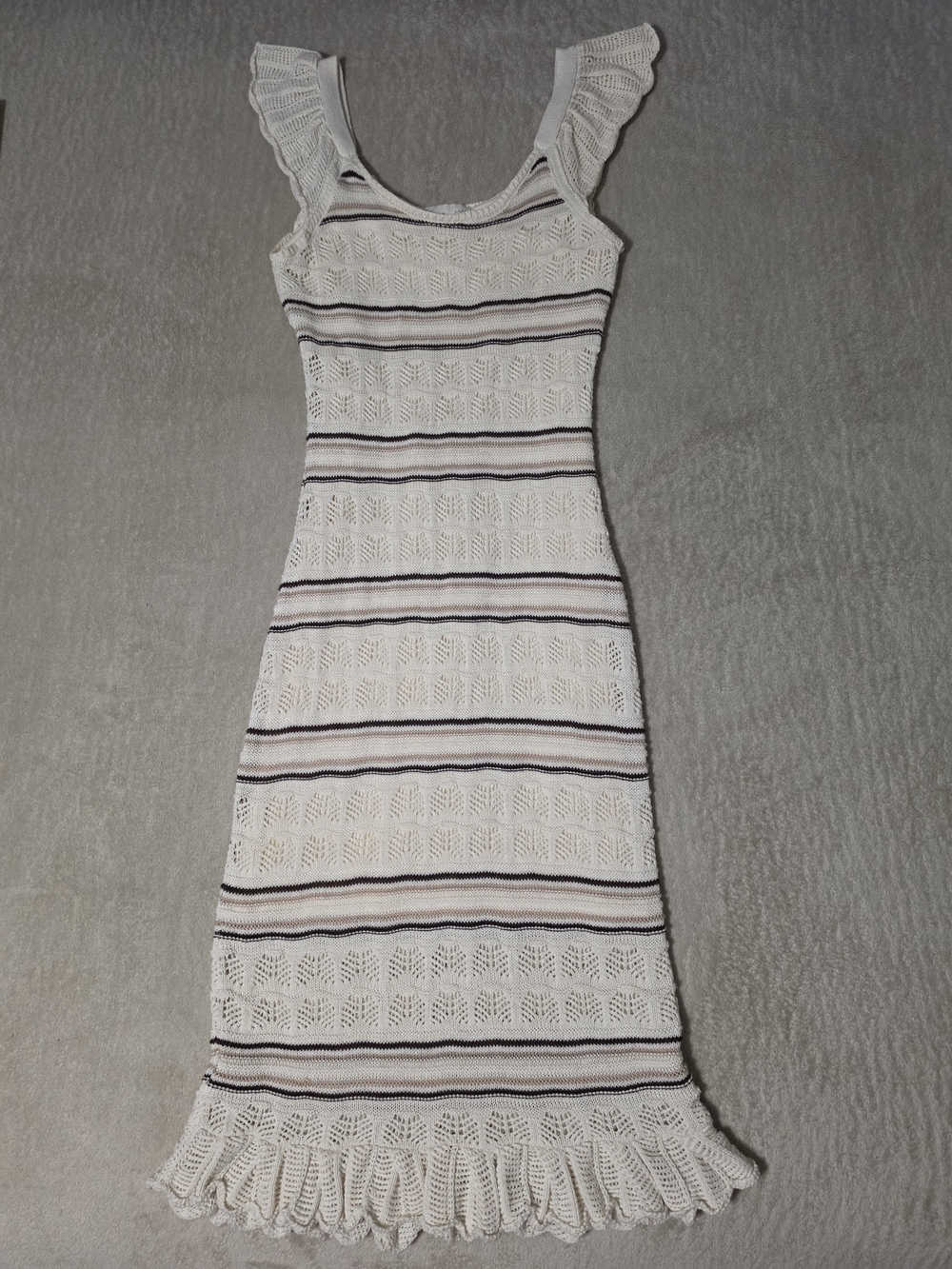 Freshman 1996 Cream Sleevless Knit Maxi Dress with Stripe Detail Size:M